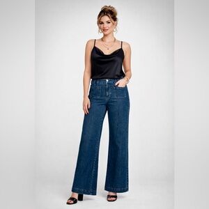 TALBOTS Women’s Relaxed Jean Trouser Dark Blue High Rise Wide Leg Size 12 #230